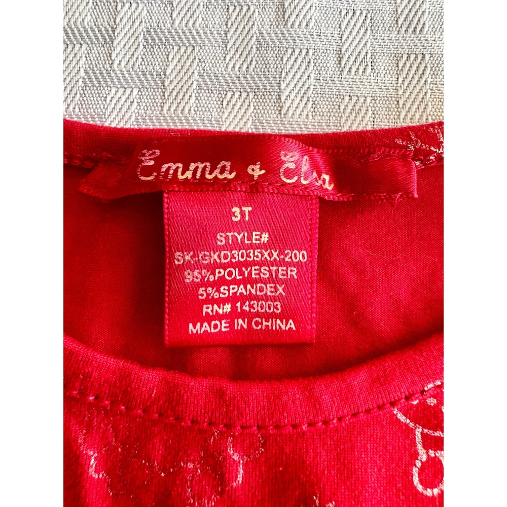 Emma & Elsa Red Christmas Holiday Glitter Skater Dress Girls 3T Long Sleeve - Picture 2 of 7